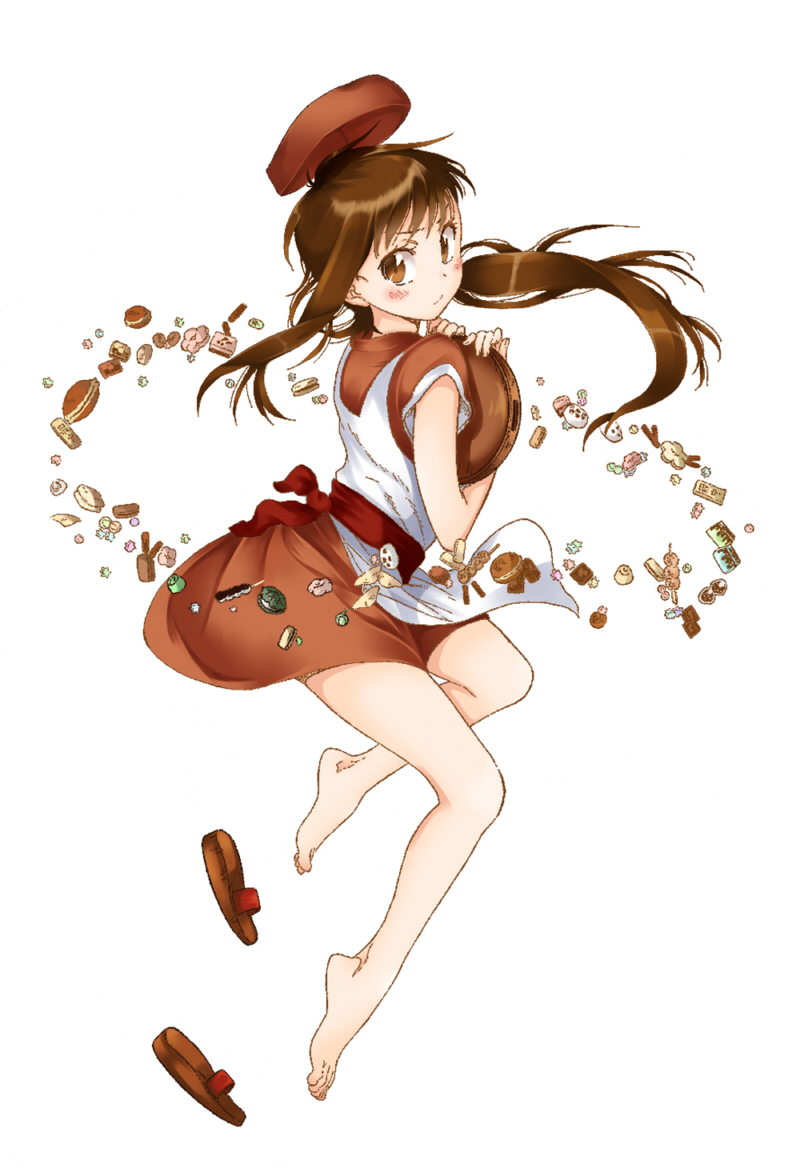 1girl, barefoot, brown_eyes, brown_hair, inushi, looking_at_viewer, nisekoi, onodera_haru