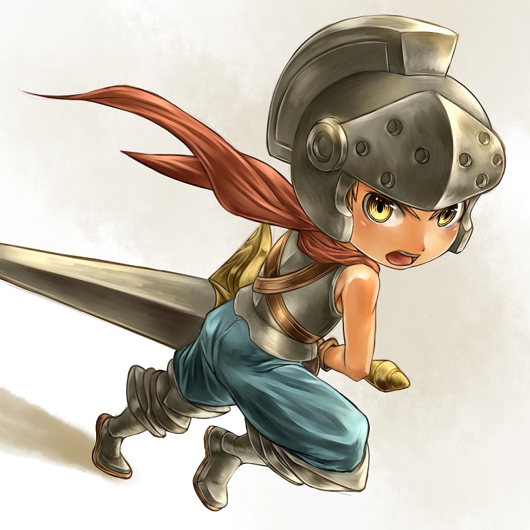 1boy, armor, armored_boots, battle_fantasia, blonde_hair, gloves, grey_background, helmet