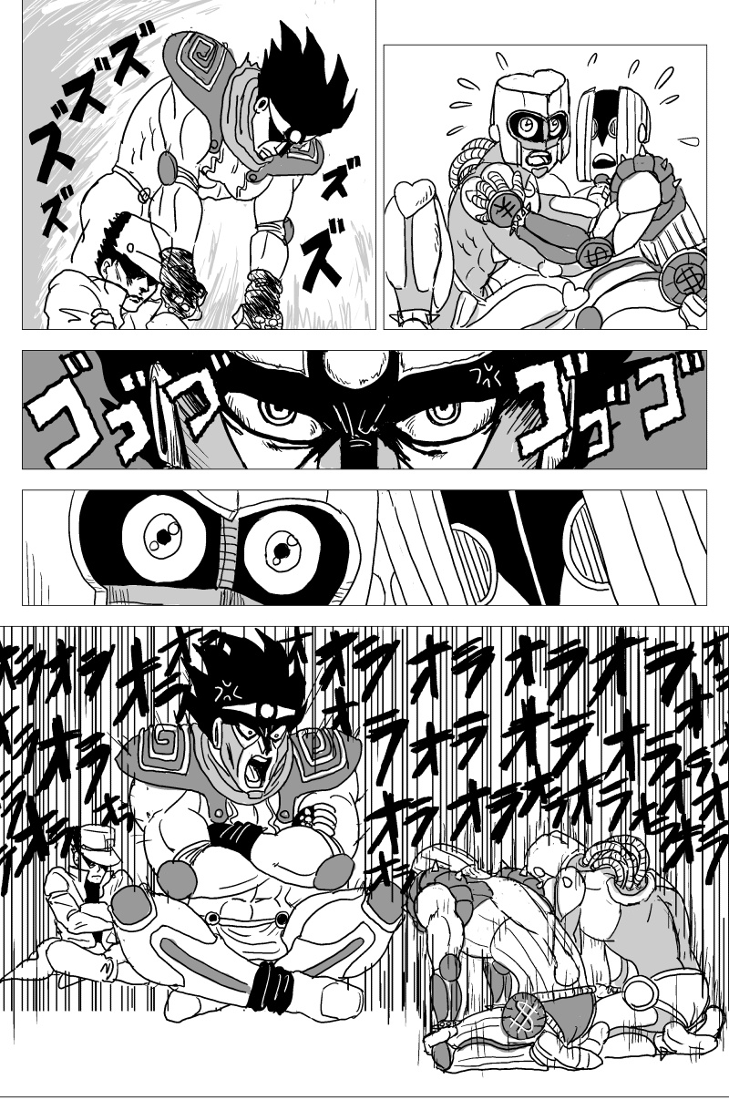 comic, crazy_diamond, highres, jintarou_(jintarov), jojo_no_kimyou_na_bouken, kuujou_joutarou, monochrome, scolding