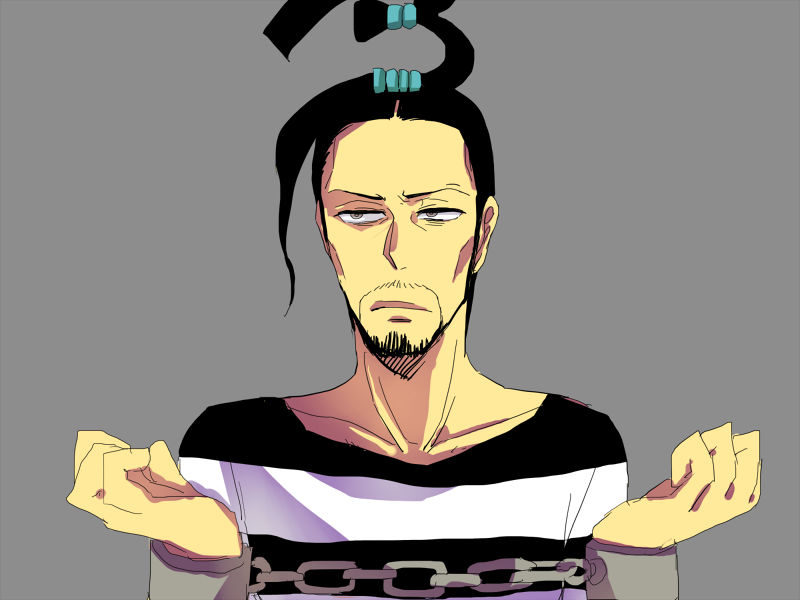 1boy, asdge23, beard, black_hair, brown_eyes, chain, facial_hair, galdino