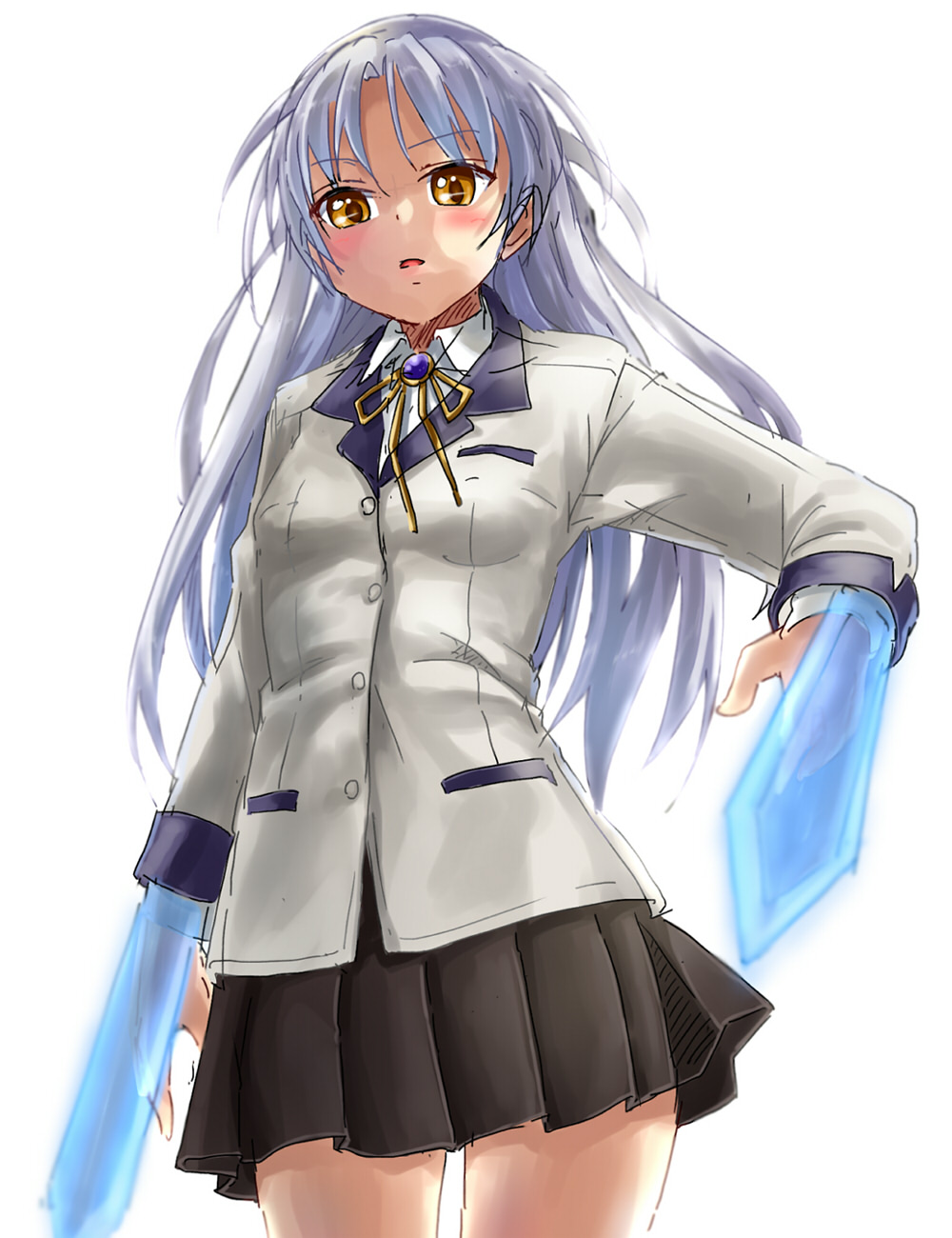 1girl, angel_beats!, blazer, hand_sonic, highres, long_hair, morgan_(adfx01f), school_uniform