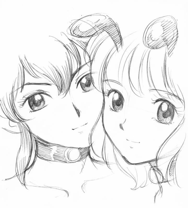 antenna, bondage_fairies, collar, fairy, monochrome, p'fil, p'fil, pamila, sketch, teruo_kakuta