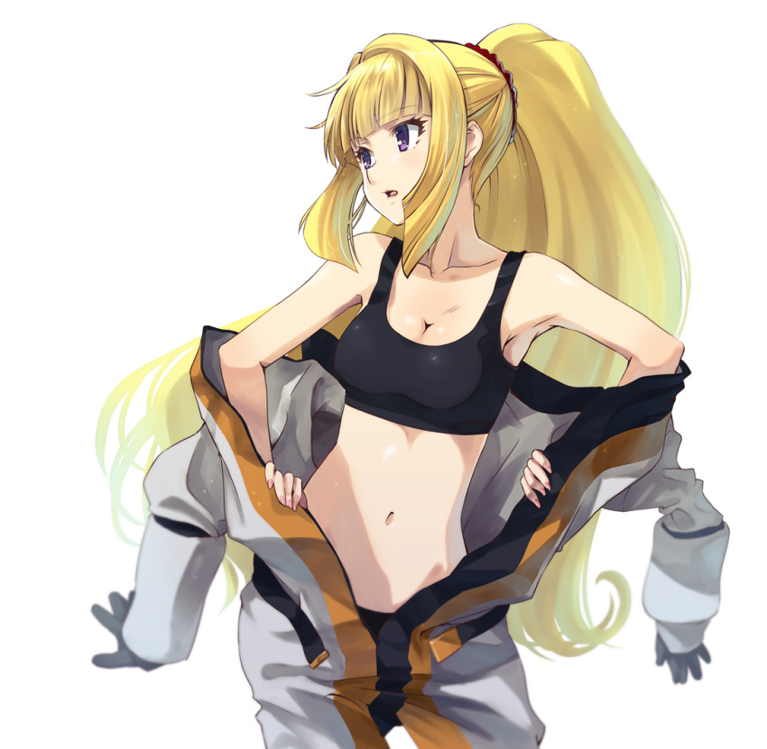 1girl, bare_shoulders, blonde_hair, breasts, cleavage, collarbone, gundam, gundam_tekketsu_no_orphans