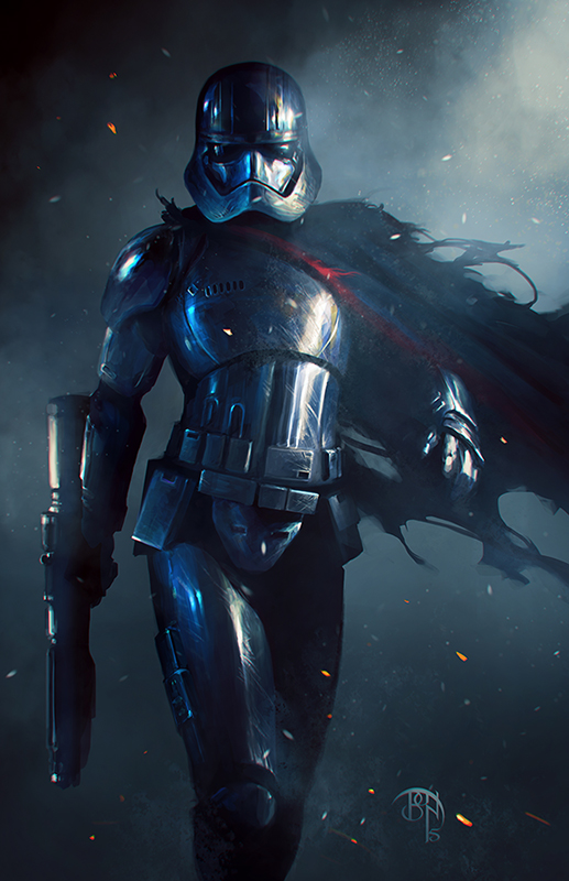 1girl, armor, benny_kusnoto, cape, captain_phasma, cowboy_shot, gun, helmet