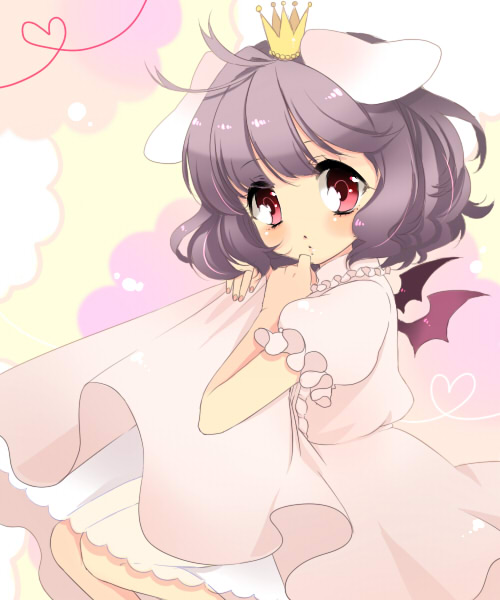 bat_wings, black_hair, blush, bunny_ears, chigo, crown, inaba_tewi, rabbit_ears
