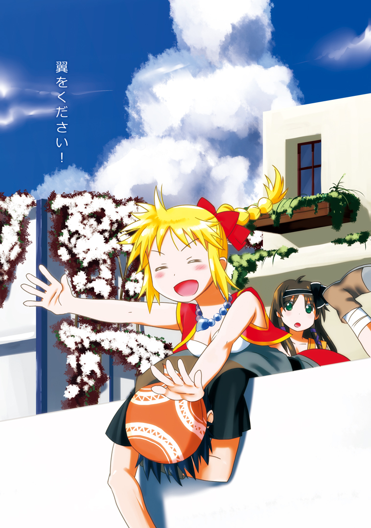 1boy, 2girls, bandana, blonde_hair, blue_hair, braid, breasts, chrono_cross