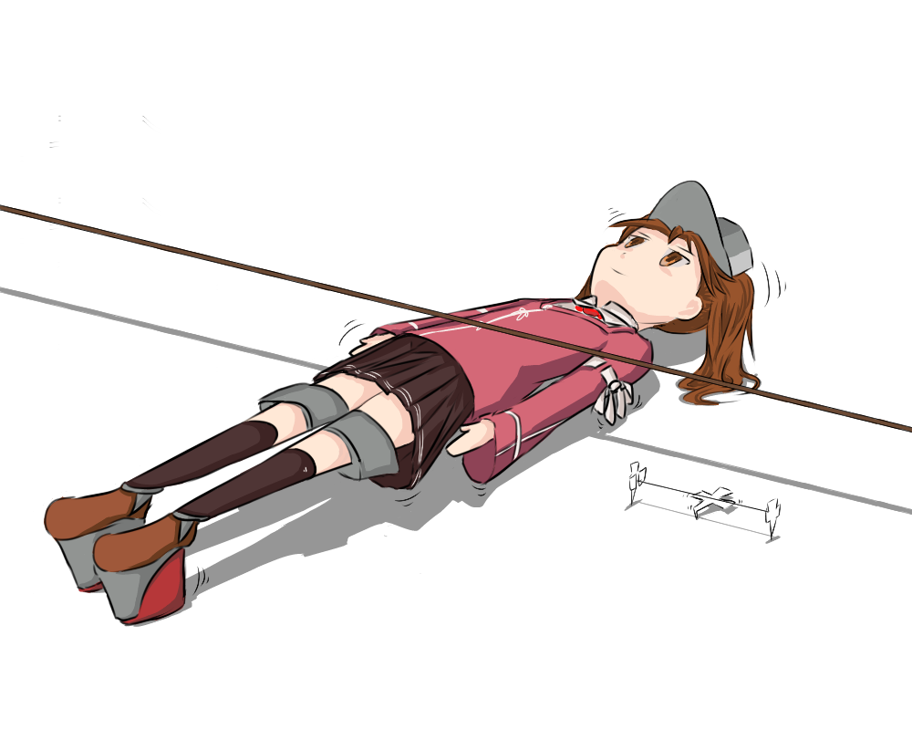 1girl, breast_conscious, brown_hair, flat_chest, japanese_clothes, kantai_collection, kariginu, limbo