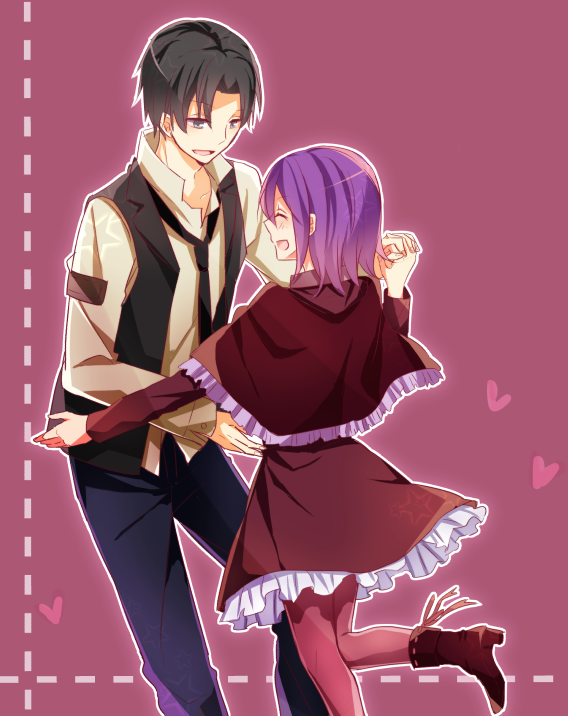 1boy, 1girl, bara_no_maria, black_hair, dancing, heart, korona_(bara_no_maria), lenny_(bara_no_maria)