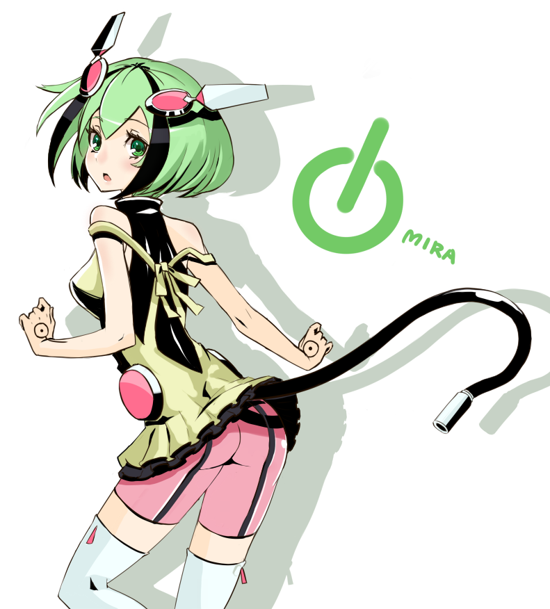1girl, android, ass, bike_shorts, black_hair, blush, boots, dimension_w