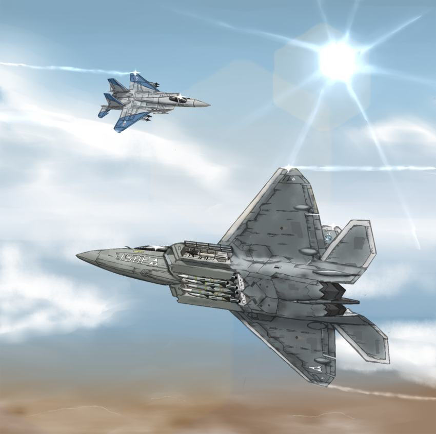 ace_combat, ace_combat_04, ace_combat_zero, airplane, blue_sky, cipher_(ace_combat), clouds, commentary