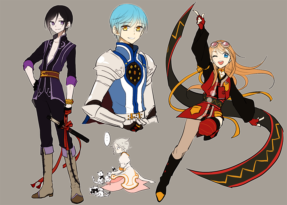 ..., 4boys, ;d, aqua_hair, armor, black_hair, blonde_hair, blue_eyes