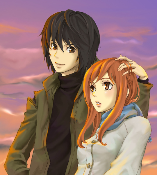 blush, brown_eyes, brown_hair, higashi_no_eden, hyaku, long_hair, morimi_saki, orange_hair