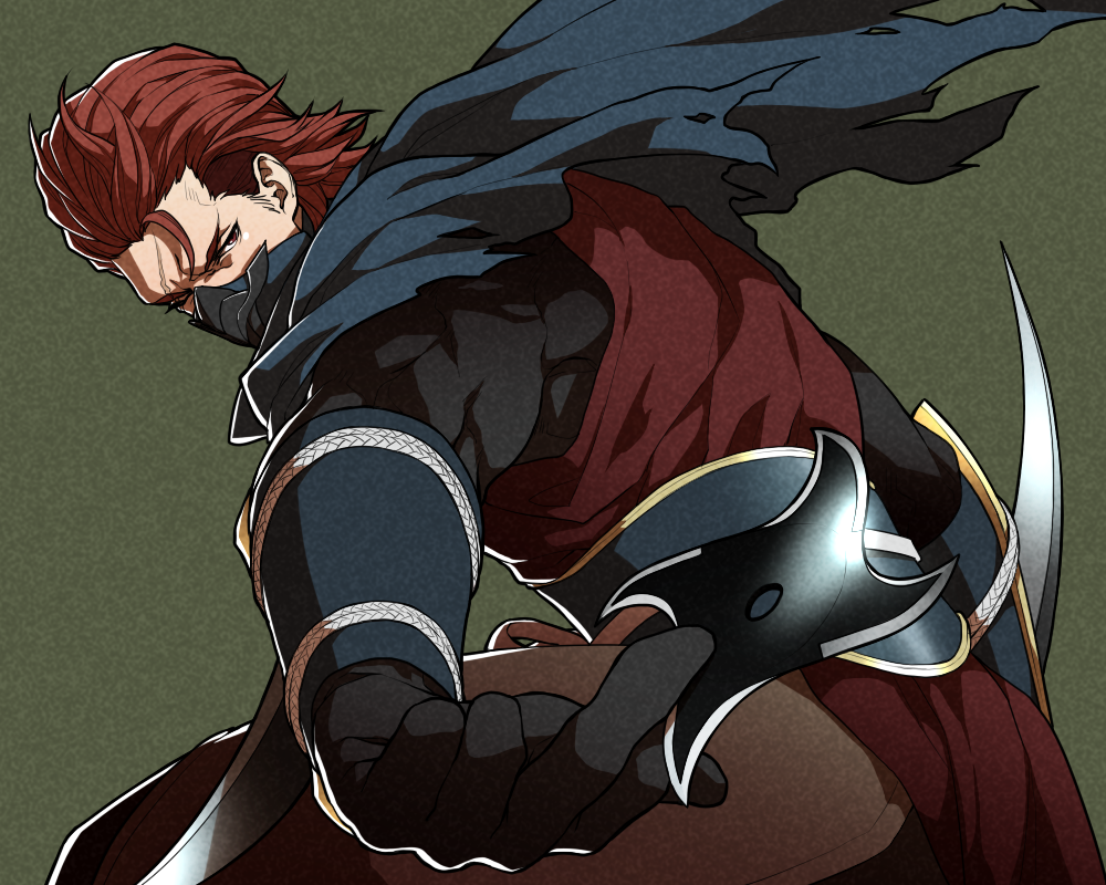 1boy, fire_emblem, fire_emblem_if, gloves, green_background, iroha_(akei0710), mask, ninja