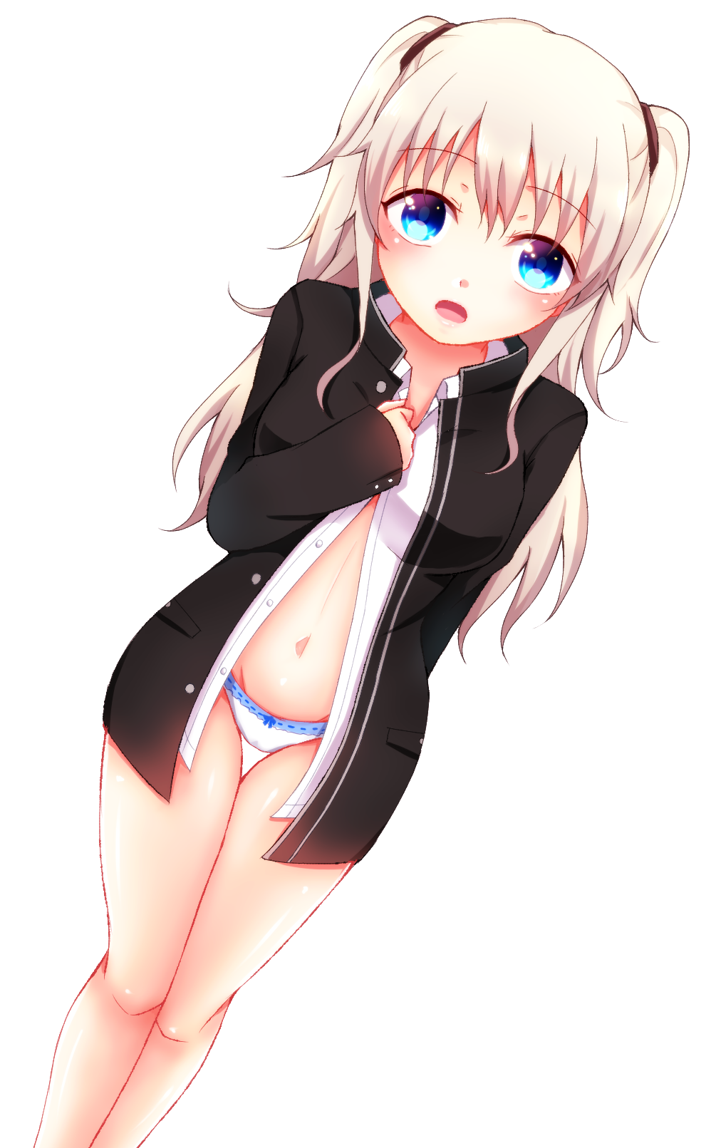 1girl, blazer, blue_eyes, charlotte_(anime), furirepu, highres, long_hair, panties