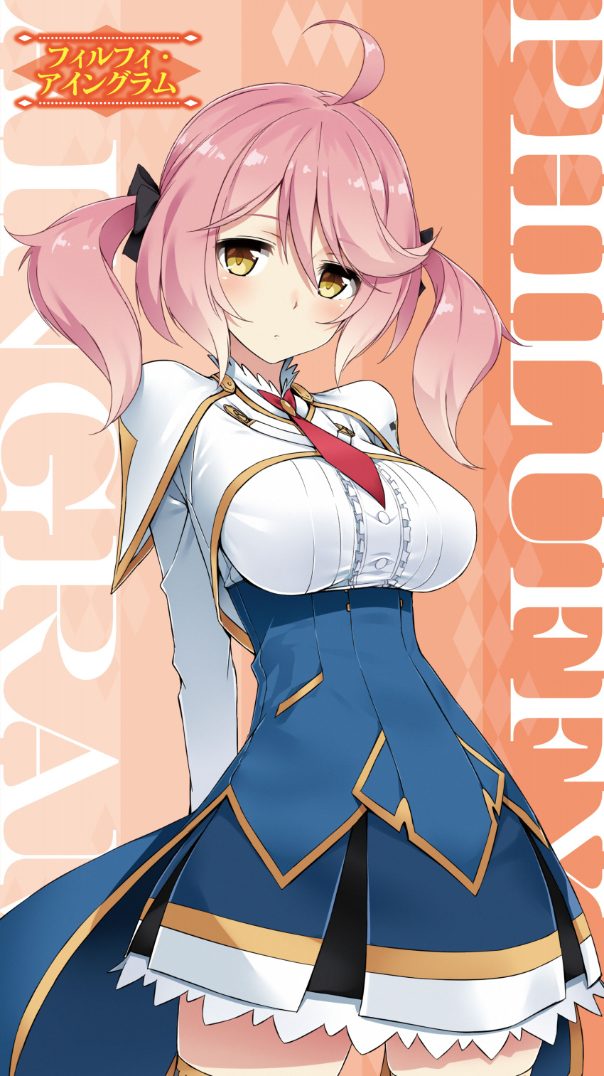 1girl, absurdres, ahoge, arms_behind_back, bangs, blush, bow, breasts