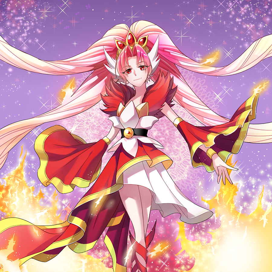 1girl, akagi_towa, bino0912, boots, bracelet, choker, cure_scarlet, detached_sleeves