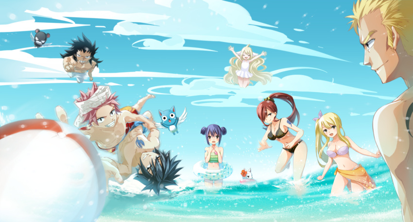 6+boys, 6+girls, a-1_pictures, angel_wings, animal, ball, bear, bikini