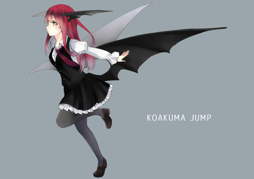 1girl, absurdres, bat_wings, black_legwear, blush, dress_shirt, head_wings, highres