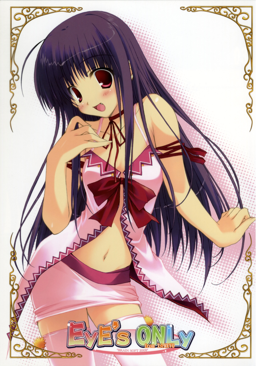ayanokouji_sayaka, blush, highres, idol_revolution, navel, purple_hair, red_eyes, yuki_usagi
