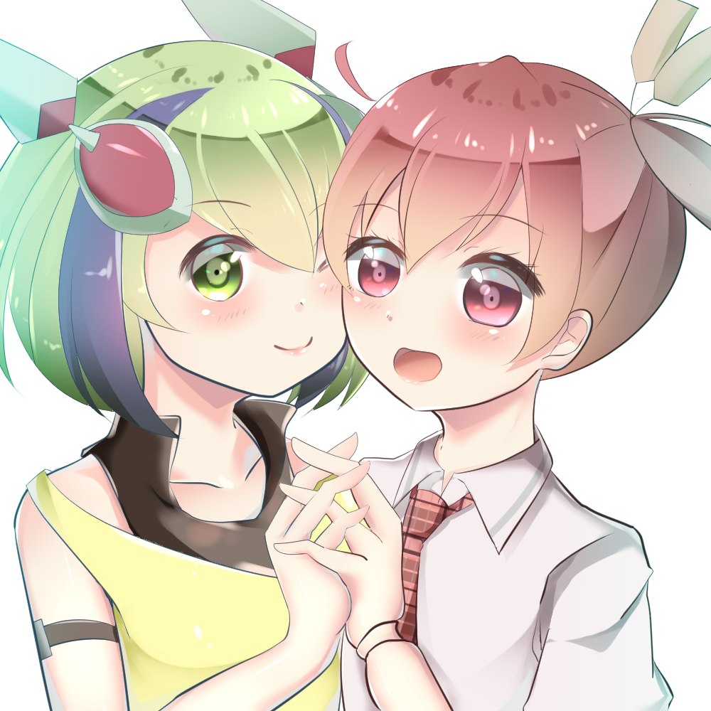 2girls, ahoge, android, black_hair, cyborg, dera_ix, dimension_w, doll_joints