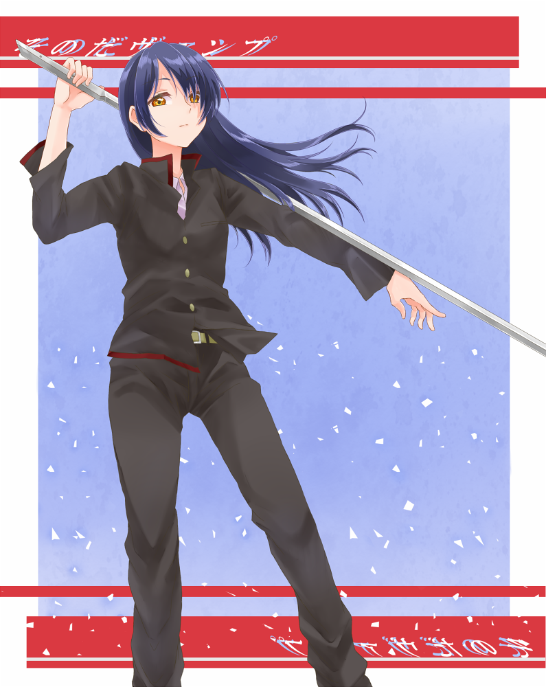 1girl, araragi_koyomi, araragi_koyomi_(cosplay), bakemonogatari, belt, blue_hair, brown_eyes, cosplay