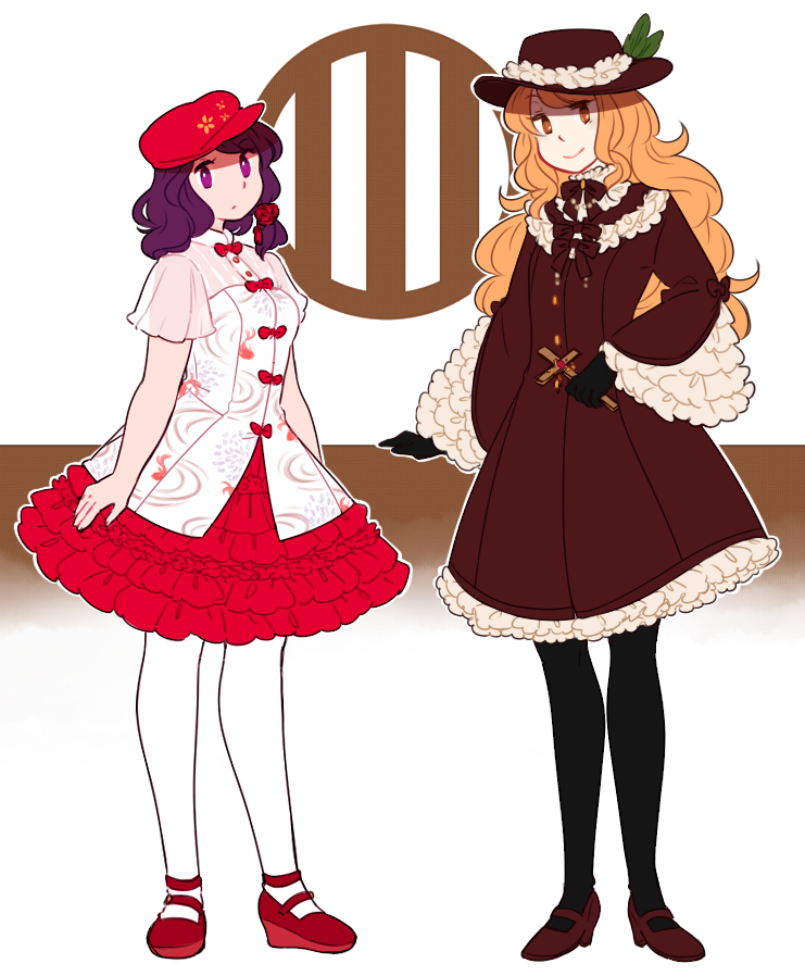 2girls, blonde_hair, commentary, cross, dolls_in_pseudo_paradise, dress, flower, frills