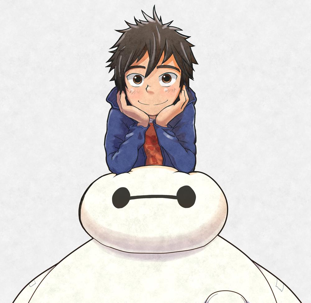 1boy, baymax, big_hero_6, black_hair, brown_eyes, hiro_hamada, las_(las72), robot