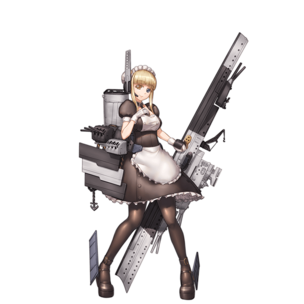 anchor, apron, barrel, blonde_hair, blue_eyes, brown_eyes, crane, hand_on_own_chest