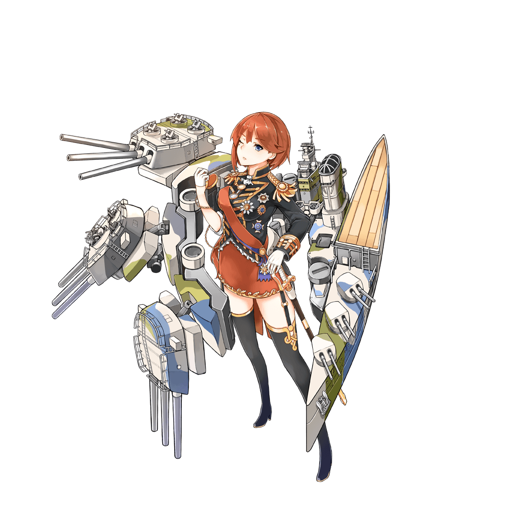 anchor, barrel, battleship, blue_eyes, boots, gloves, mecha_musume, medal