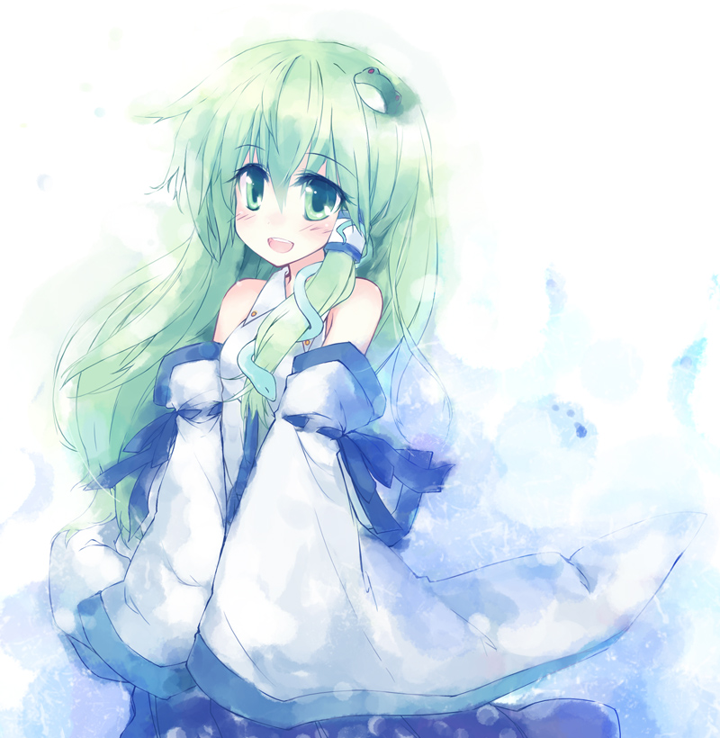 green_eyes, green_hair, kochiya_sanae, long_hair, solo, touhou, yukitarou_(awamori)