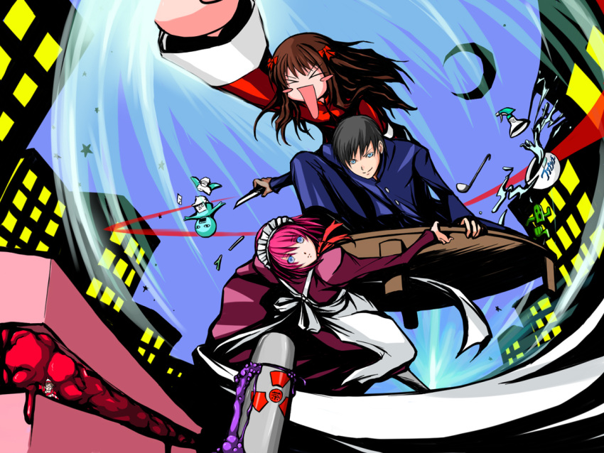 arima_miyako, cactuar, cityscape, crescent_moon, final_fantasy, flying_saucer, high_contrast, hiko-hendlix