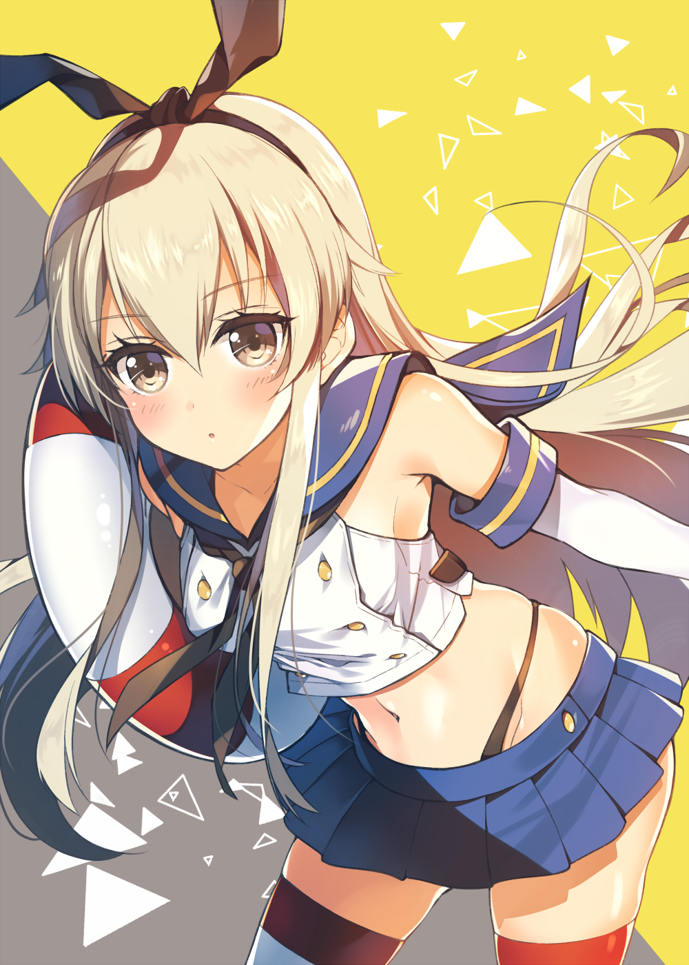 1girl, :o, bangs, black_bow, black_panties, black_ribbon, blonde_hair, blush