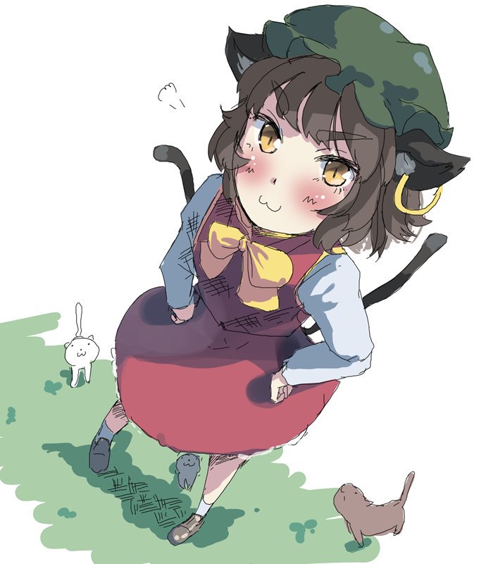 >:3, 1girl, :3, cat, chen, eyebrows, eyebrows_visible_through_hair, heiya