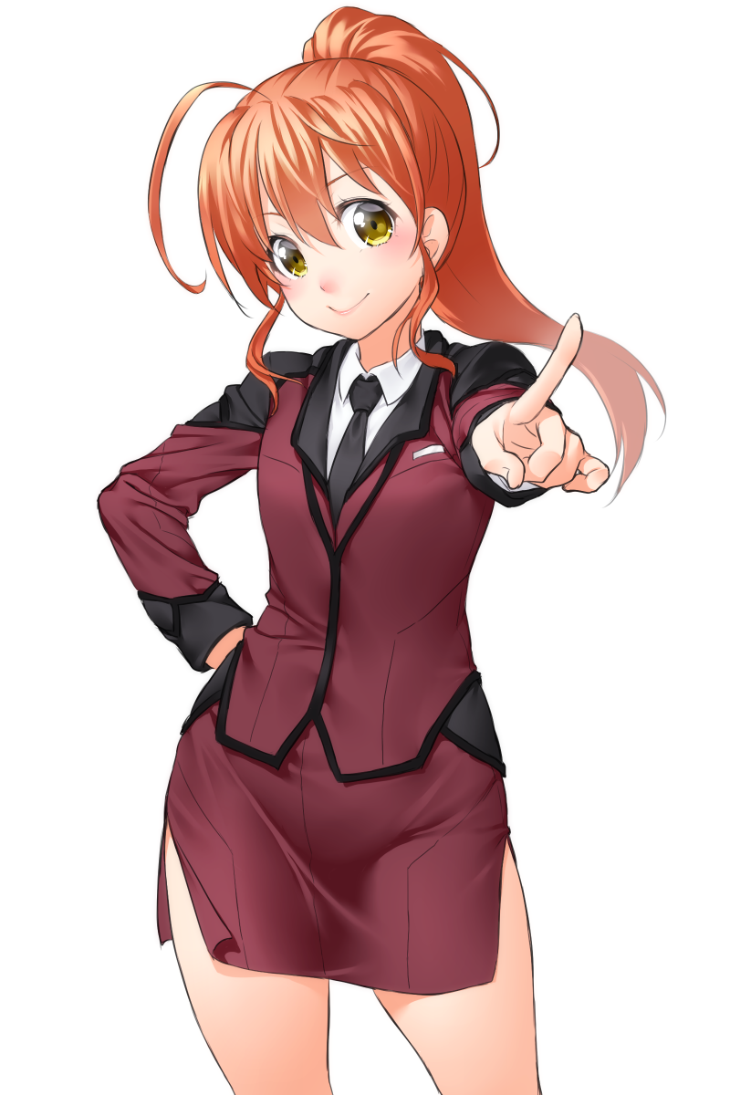 1girl, active_raid, ahoge, blush, hand_on_hip, highres, lips, long_hair