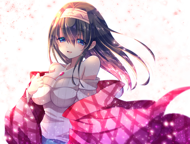1girl, black_hair, blue_eyes, blush, breasts, chihiro_(oimo), hairband, idolmaster