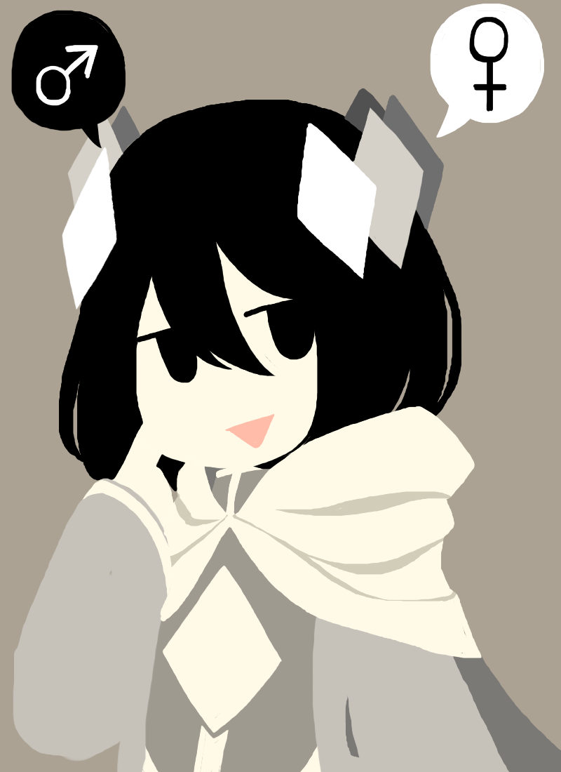 androgynous, black_hair, crystal, etihw, finger_to_cheek, flat_gaze, haiiro_teien, hair_ornament