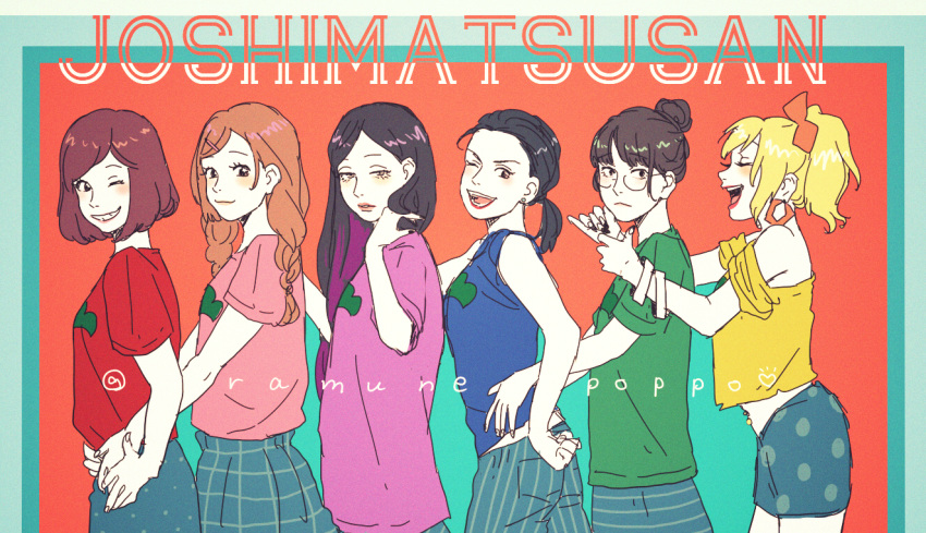 6+girls, :<, :3, ;d, ^_^, ahoge, alternate_costume, bangs