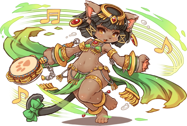 1girl, animal_ears, anklet, armlet, bastet_(fullbokko_heroes), bikini_top, black_hair, cat_ears