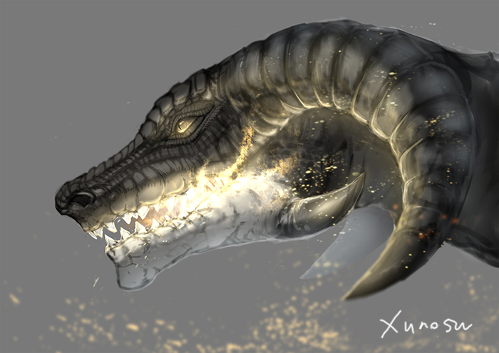 dragon, glowing, horns, kurosu_(masaru), no_humans, original, profile, slit_pupils