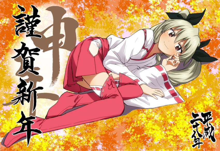 1girl, aki_(makinoakira), anchovy, blush, boots, drill_hair, girls_und_panzer, green_hair