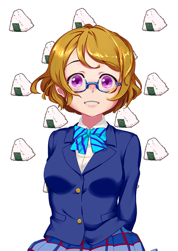 6+girls, arms_behind_back, blazer, bow, enko_momoda, food, glasses, grin