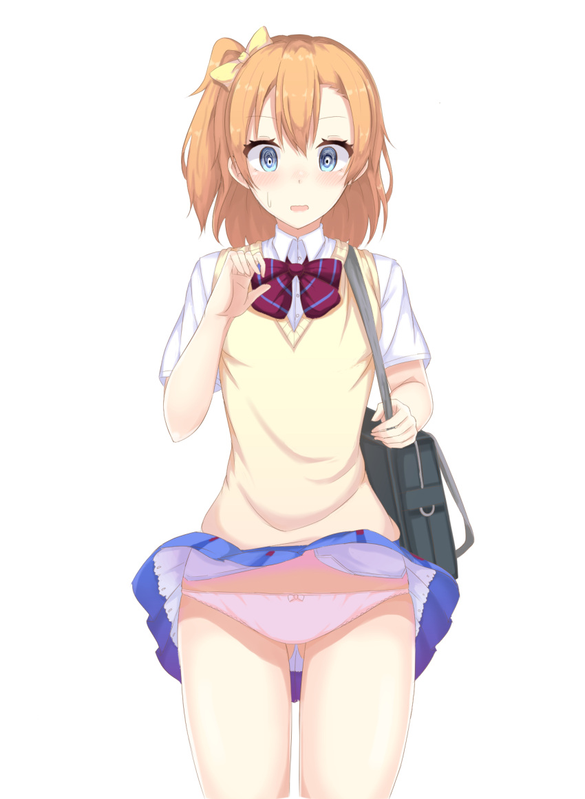 /\/\/\, 1girl, bag, blue_eyes, blush, display, highres, kousaka_honoka