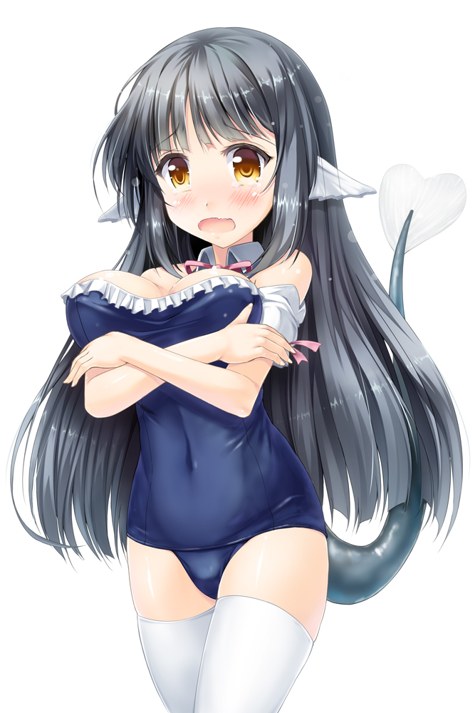 1girl, animal_ears, black_hair, detached_collar, detached_sleeves, kokage, long_hair, original