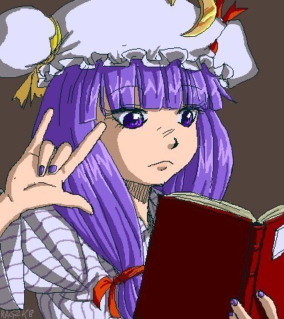 1girl, book, hat, long_hair, moon, mspaint, patchouli_knowledge, purple_eyes