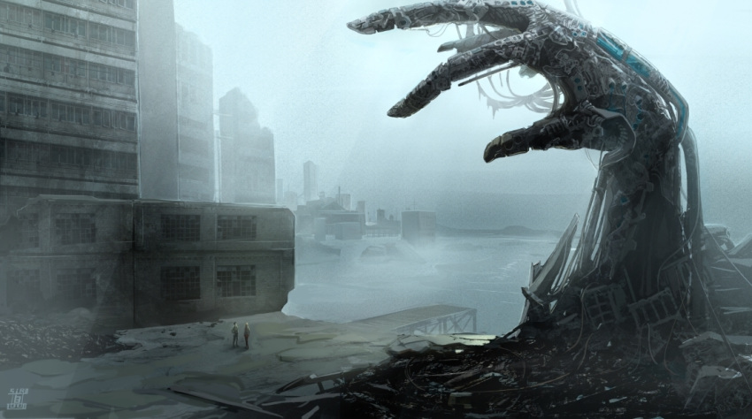 fog, garbage, hands, original, pier, post-apocalypse, scenery, science_fiction