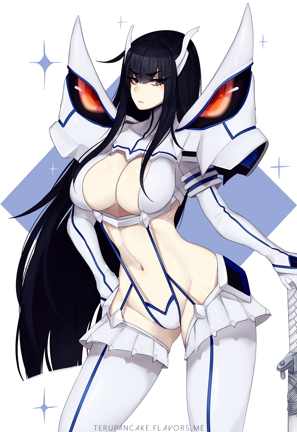 black_hair, blue_eyes, breasts, groin, highres, junketsu, kill_la_kill, kiryuuin_satsuki