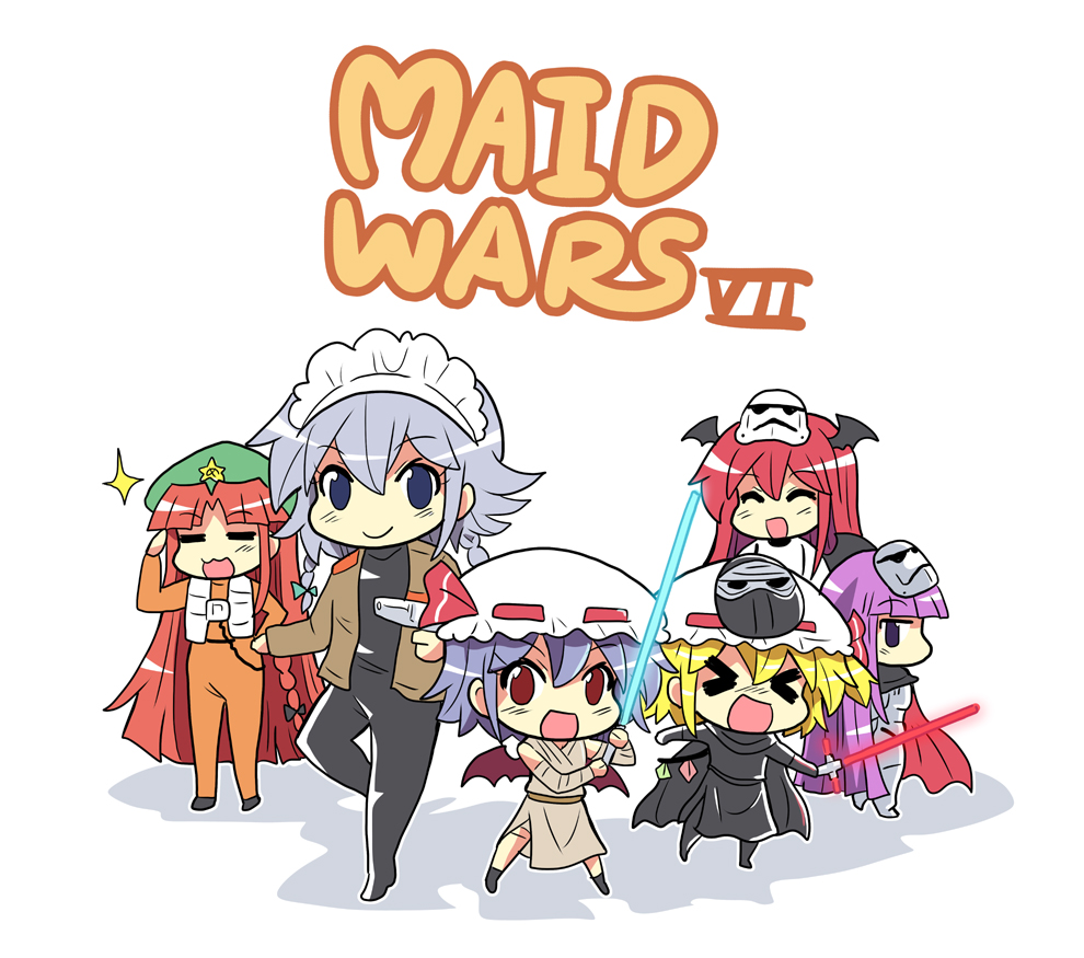 6+girls, armor, beret, blonde_hair, blue_eyes, blue_hair, bow, braid