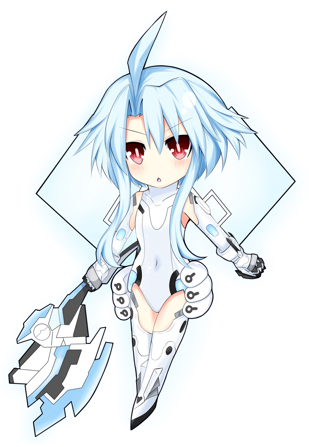 1girl, ahoge, armor, axe, bangs, blanc, blue_hair, blush