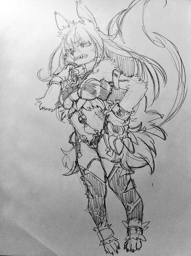 1girl, animal_ears, breasts, collar_tug, froze_(monster_musume), full_body, fur, hand_on_hip