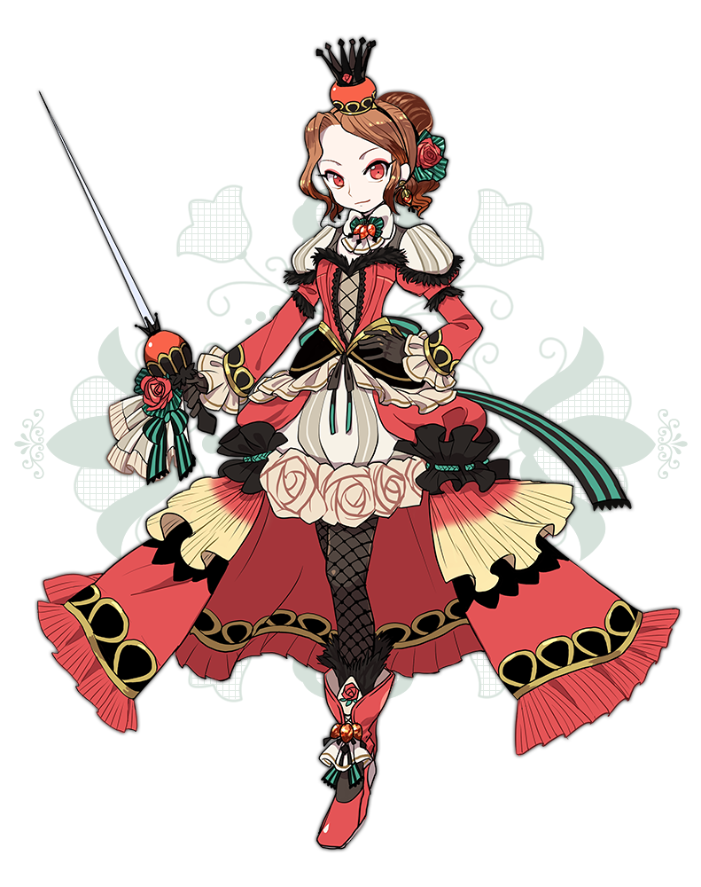1girl, black_gloves, black_legwear, bow, brown_hair, crown, dress, fishnet_legwear